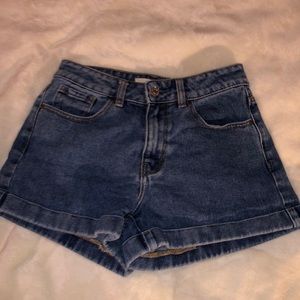 dark denim mom shorts